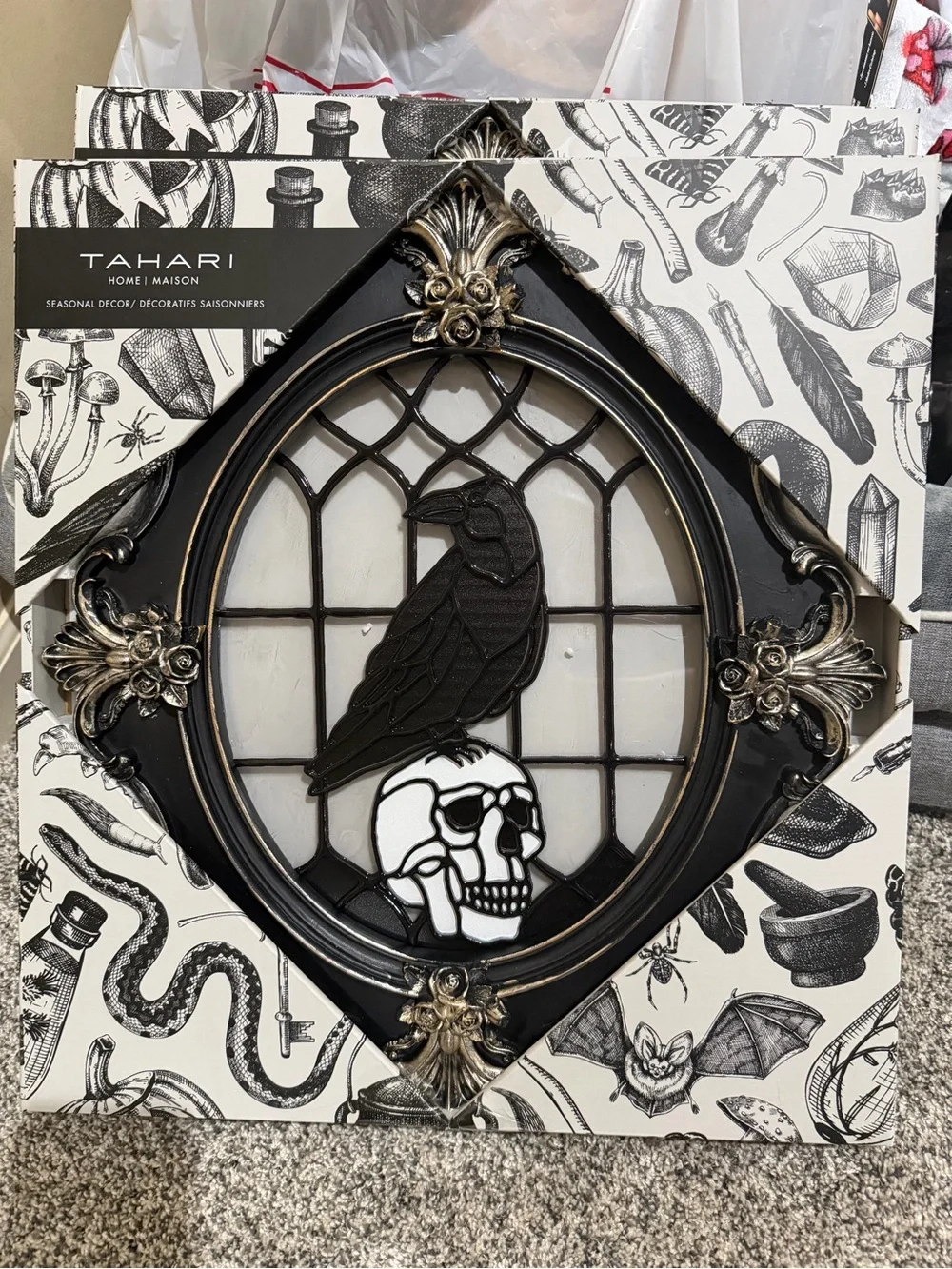 Tahari Black and Silver Gothic Raven & Skull Wall Decor